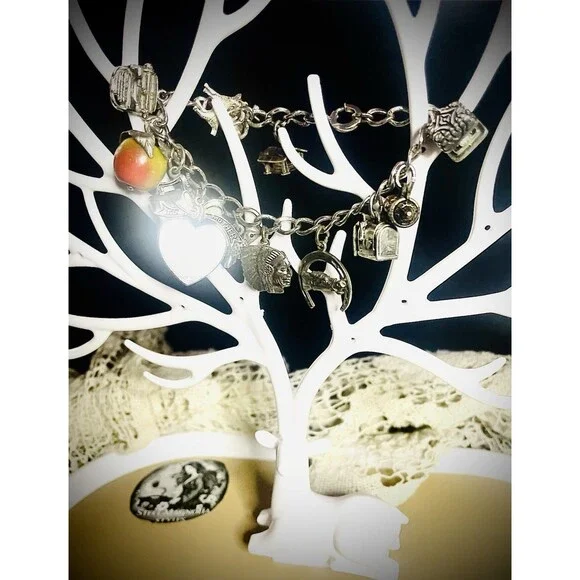 Antique Vintage Retro Heavy Sterling Charm Bracelet 6.5" - Picture 8 of 8